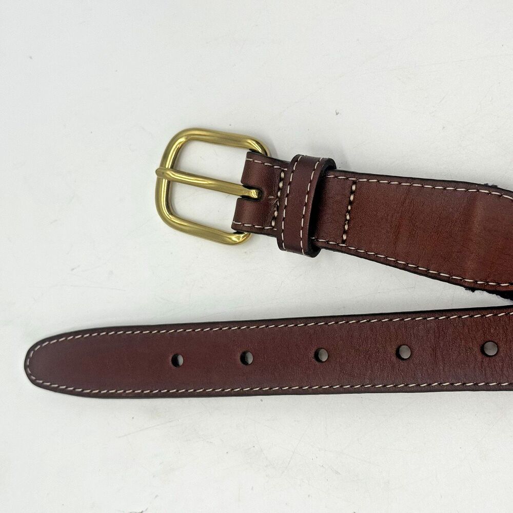 Lands' End Wool Blend Web Belt Men's 44 Navy Blue Brass Buckle Leather Trim 1.25 - Picture 8 of 9